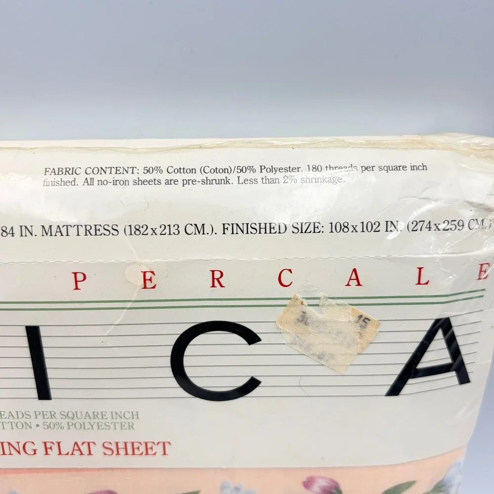 Vintage Utica Garden Trellis King Flat Sheet 1985 Floral Percale Made in USA NEW